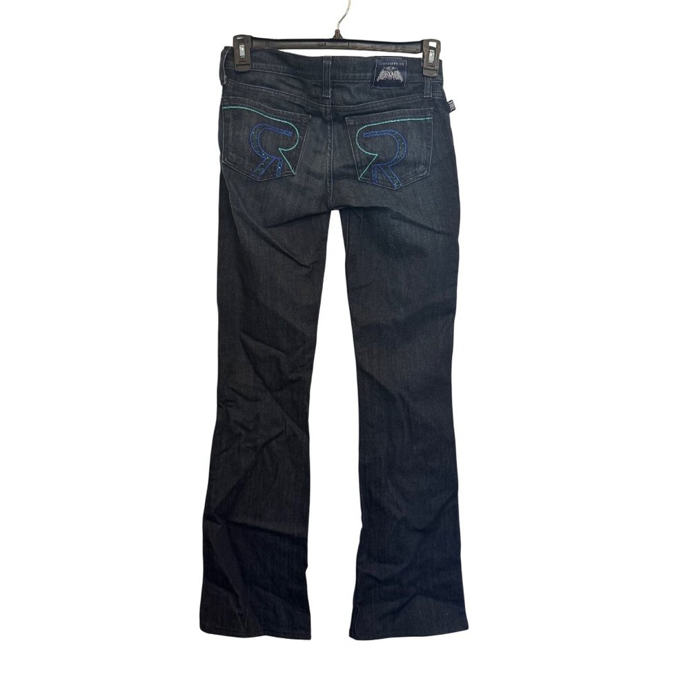 Rock & Republic Bootcut Jeans Womens Size 26 Dark Wash Embroidered Back Pockets